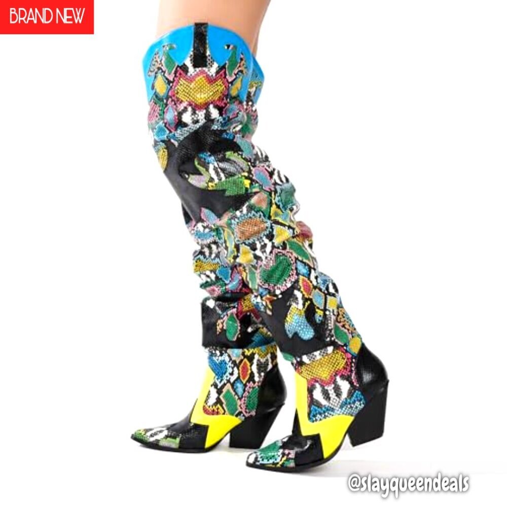 Women's Thigh High Cowboy Boots Chunky Heel Slip Resistant Over Knee - Picture 4 of 8